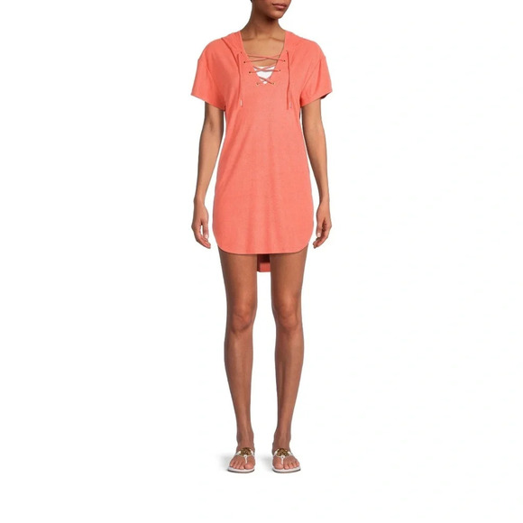 Melon Juice Colored Lace Up Hoodie Cover Up/ Top Size L - Picture 3 of 6